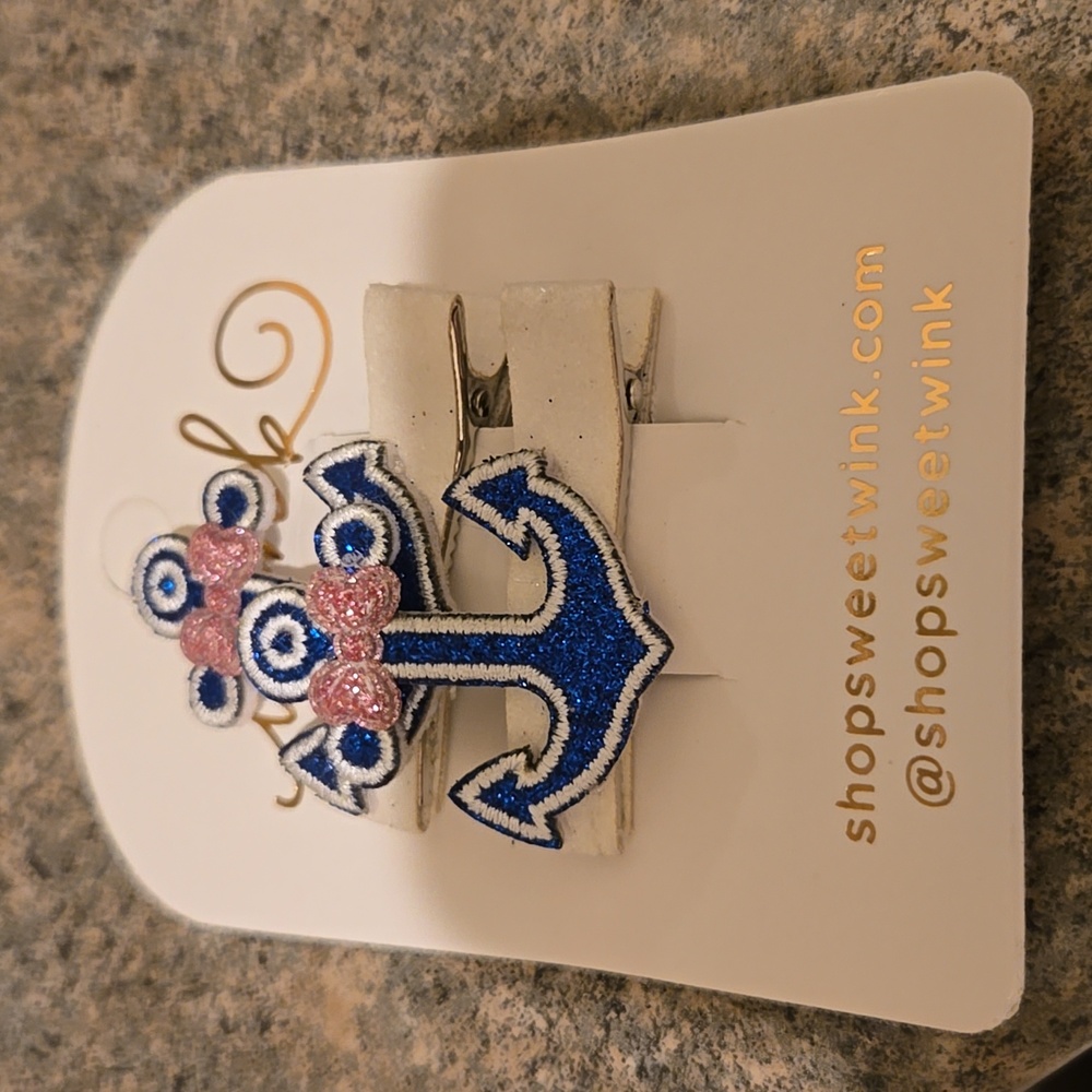 Navy Blue Anchor Hair Clips with Nautical Swirls Nwot - Picture 2 of 3